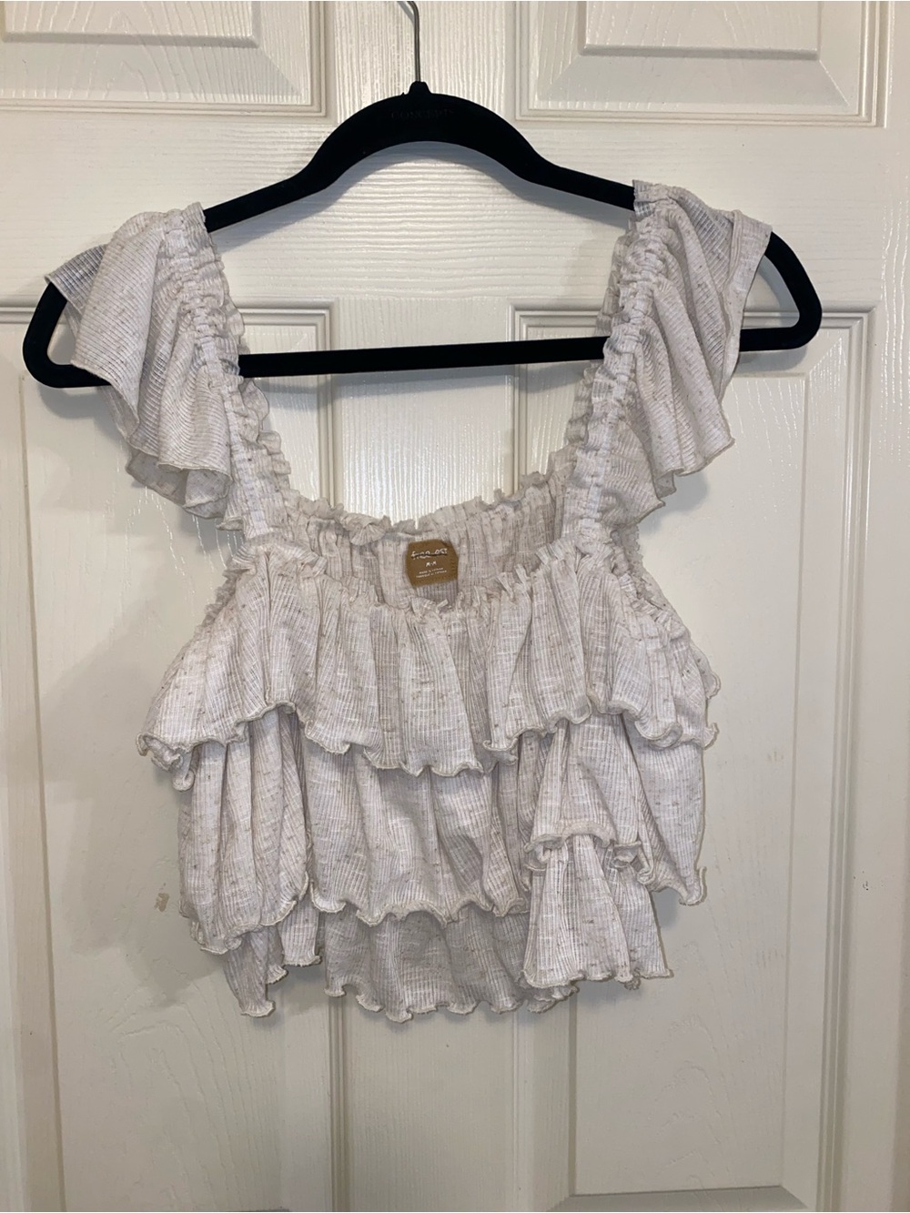 Free People White Ruffled Tiered Crop Top